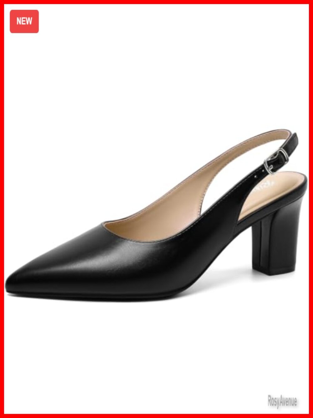 Faux Leather Slingback Block Heel Pumps Pointy Toe Dressy Work Party Shoes
